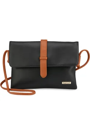 Fastrack Black Colourblocked PU Structured Sling Bag