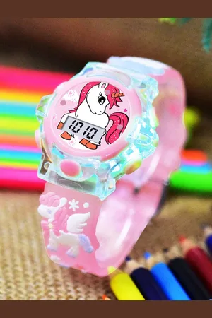 Shocknshop Girls Patterned Dial & Straps Digital Multi Function Watch 331 FlyUnicorn Pink