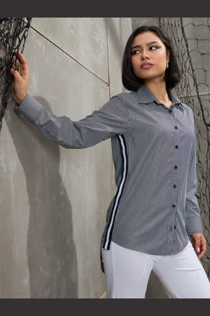 Sassafras Women Sport Opaque Striped Casual Shirt