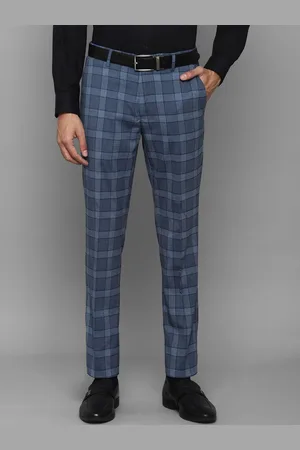 Louis Philippe Men Blue Checked Slim Fit Trousers