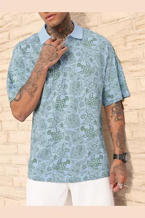 Kook N Keech Indie Street Floral Printed Polo Collar Oversized Fit T-shirt