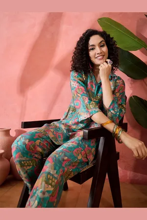 Sangria Floral Printed Tunic With Trousers