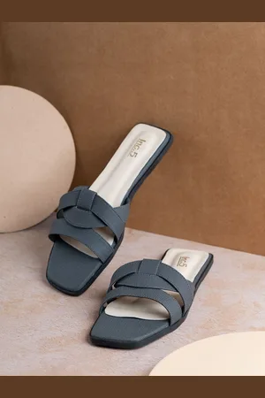 Inc 5 Women Striped Open Toe Flats with Bows