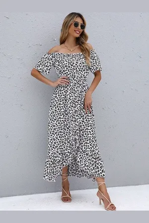 HERE&NOW Floral Print Off-Shoulder Fit & Flare Midi Dress