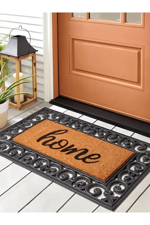 Home Centre Brown & Black Printed Rectangle Shaped Doormat