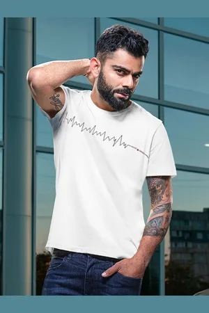 WROGN Men White Printed Round Neck Pure Cotton T-shirt