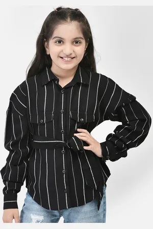 Crimsoune Club Girls Striped Waist Tie Ups Pure Cotton Shirt Style Top