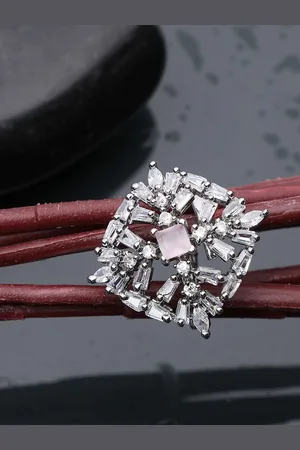Anouk Silver Plated American Diamond Stone Studded Square Shape Finger Ring