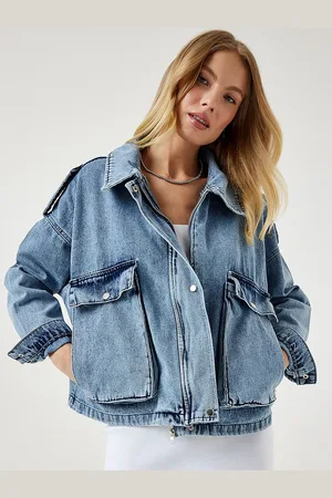 Happiness istanbul Women Crop Denim Jacket