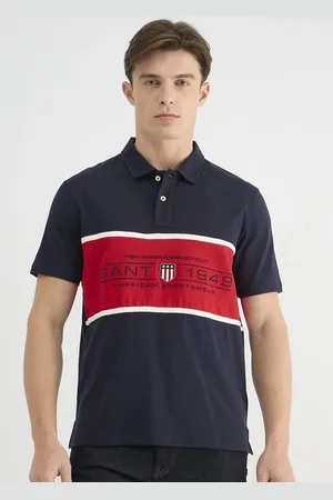 GANT Men Colourblocked Polo Collar Cotton T-shirt
