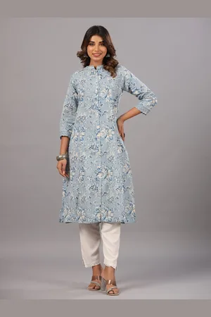 Amchoor Floral Printed Mandarin Collar Pure Cotton A-Line Kurta