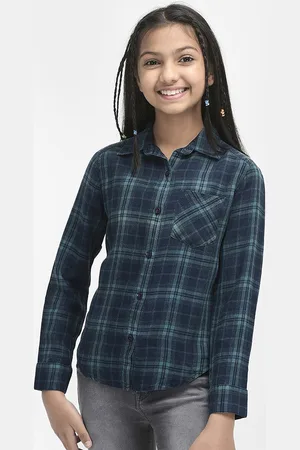 Crimsoune Club Girls Slim Fit Tartan Checked Casual Shirt
