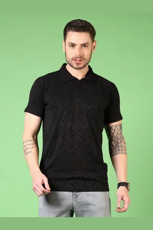 V-Mart Men Self Design Polo Collar Cotton T-shirt