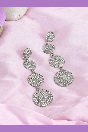 Kazo Contemporary Circular Diamonds Studded Drop Earrings