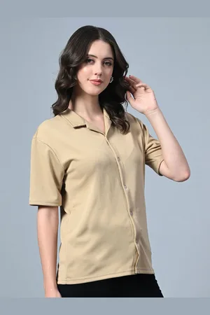 Moda Rapido Women Cuban Collar Vertical Striped Casual Shirt