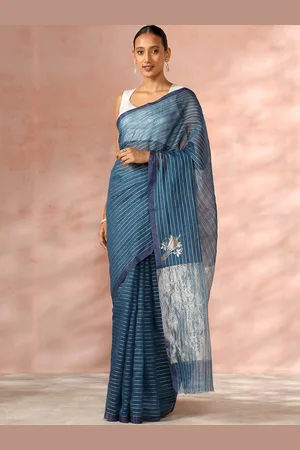 Taneira Striped Woven Design Zari Silk Cotton Chanderi Saree