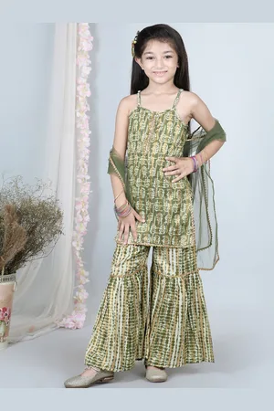 Cutiekins Girls Ethnic Motif Printed Cotton Kurta & Sharara With Dupatta