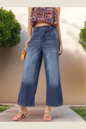 DressBerry Women Easygoing Denim Baggy Wide Leg Non-Stretchable Cropped Jeans