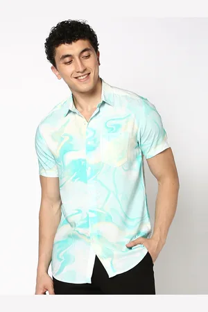 Blue Buddha Men Sport Fit Spread Collar Abstract Printed Cotton Casual Shirt