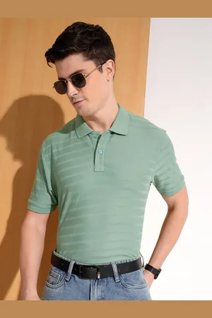 Highlander Men Textured Horizontal Striped Polo Neck Tshirt