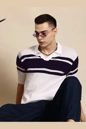 Mast & Harbour Acrylic Striped Polo Collar Knitted T-shirt