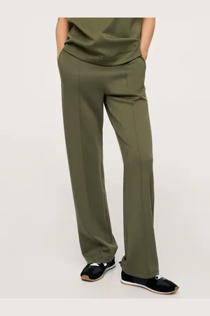 MANGO Women Olive Green Pleated Parallel Trousers