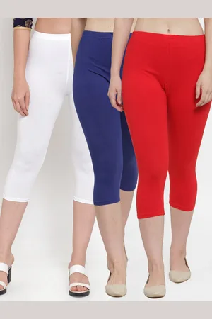 GRACIT Women Set of 3 White & Red Solid Capris