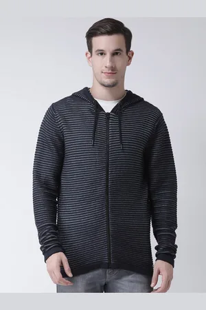 Club York Men Navy Blue & Black Striped Cardigan