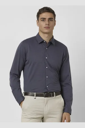 V Dot Men Slim Fit Spread Collar Solid Cotton Formal Shirt