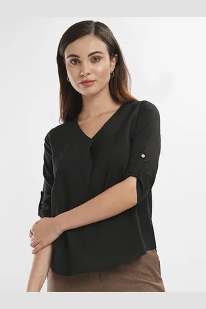Bombay High Roll-Up Women Solid Sleeves Crepe Top
