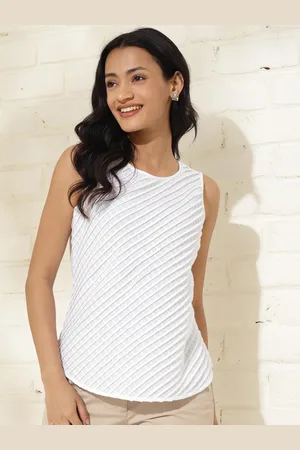 Fabindia Fashion Self Design Round Neck Sleeveless Top