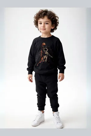 Minicult Kids Printed Round Neck Pure Cotton Sweatshirt With Jogger