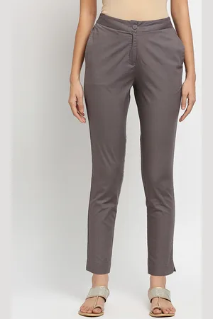 Ethnicity Women Grey Solid Regular-Fit Cigarette Trousers