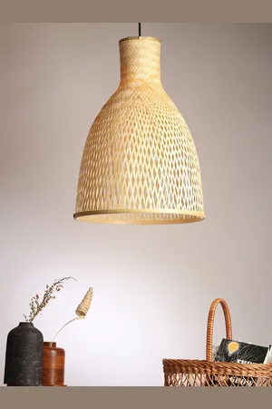 HABERE INDIA Beige Bell Shaped Bamboo Pendant Lampshade