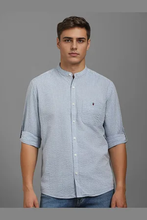 Louis Philippe Men Band Collar Vertical Striped Cotton Casual Shirt
