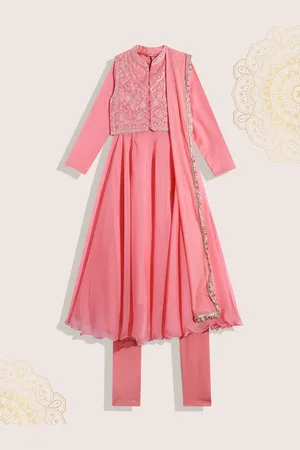 Biba Girls Anarkali Kurta Set With Dupatta & Jacket