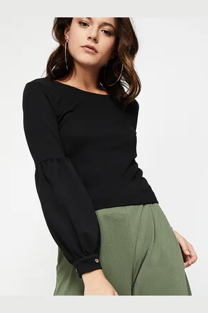 Lifestyle Women Black Solid Round Neck T-shirt