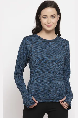 CUKOO Women Blue Self Design Round Neck T-shirt