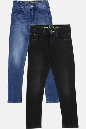 TALES & STORIES Boys Pack of 2 Slim Fit Mildly Distressed Light Fade Stretchable Jeans