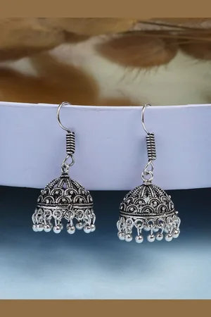NVR Women Silver Plated German Silver Jhumka Earrings