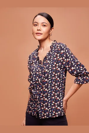 Bombay High Women Floral Print Ruffled Neck Shirt