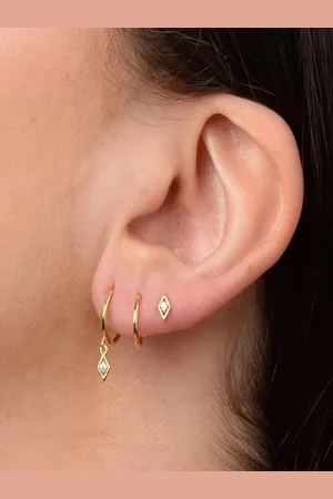 AQUASTREET Set of 3 14K Gold-Plated Single Ear Piercing Antitarnish Zircon Earrings