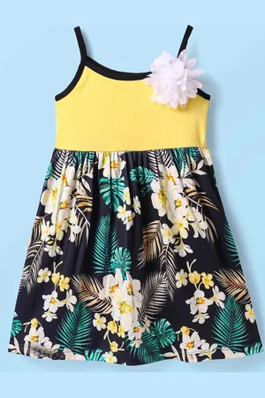 CrayonFlakes Girls Floral Printed Cotton Fit & Flare Shoulder Straps Dress