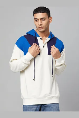 Club York Men Off White Colourblocked Hooded Sweatshirt