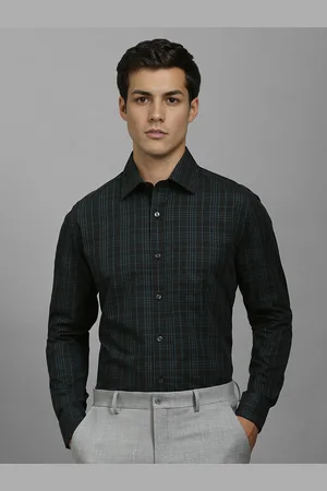 Louis Philippe Men Slim Fit Spread Collar Grid Tattersall Checked Cotton Formal Shirt