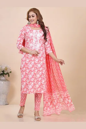 Amchoor Floral Printed Thread Work Sequinned Round Neck Kurta With Trouser & Dupatta