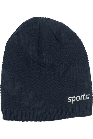 iSWEVEN Unisex Blue Self-Design Woven Expandable Beanie
