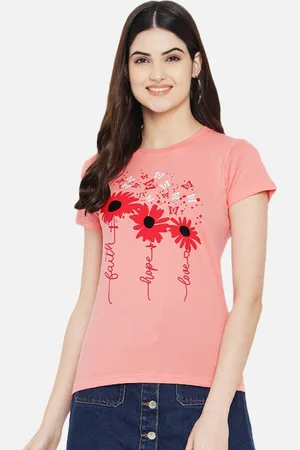Corsica Women Regular Fit Floral Printed Round Neck Cotton T-shirt