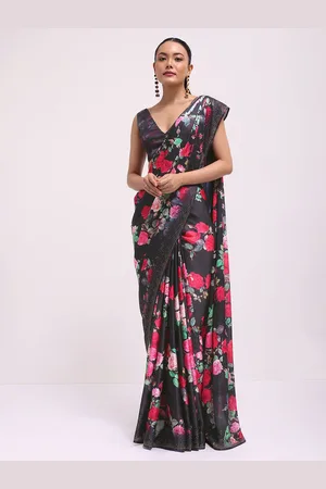 KALKI Fashion Floral Printed Beads and Stones Satin Saree