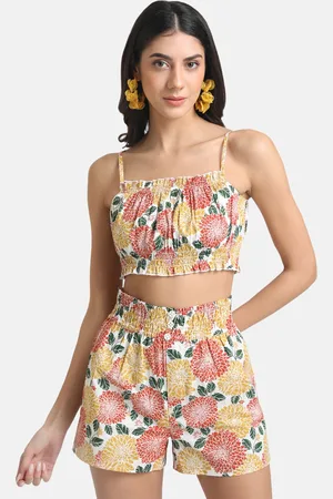 Kazo Yellow & Rust Floral Print Bralette Crop Top